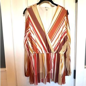 Cato Slit Sleeve Double Layered Striped Blouse Sz L